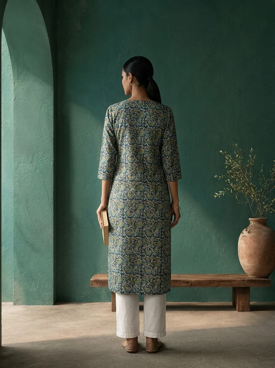 Navy Blue Rayon Jaali Digital Printed Kurta - Image 2