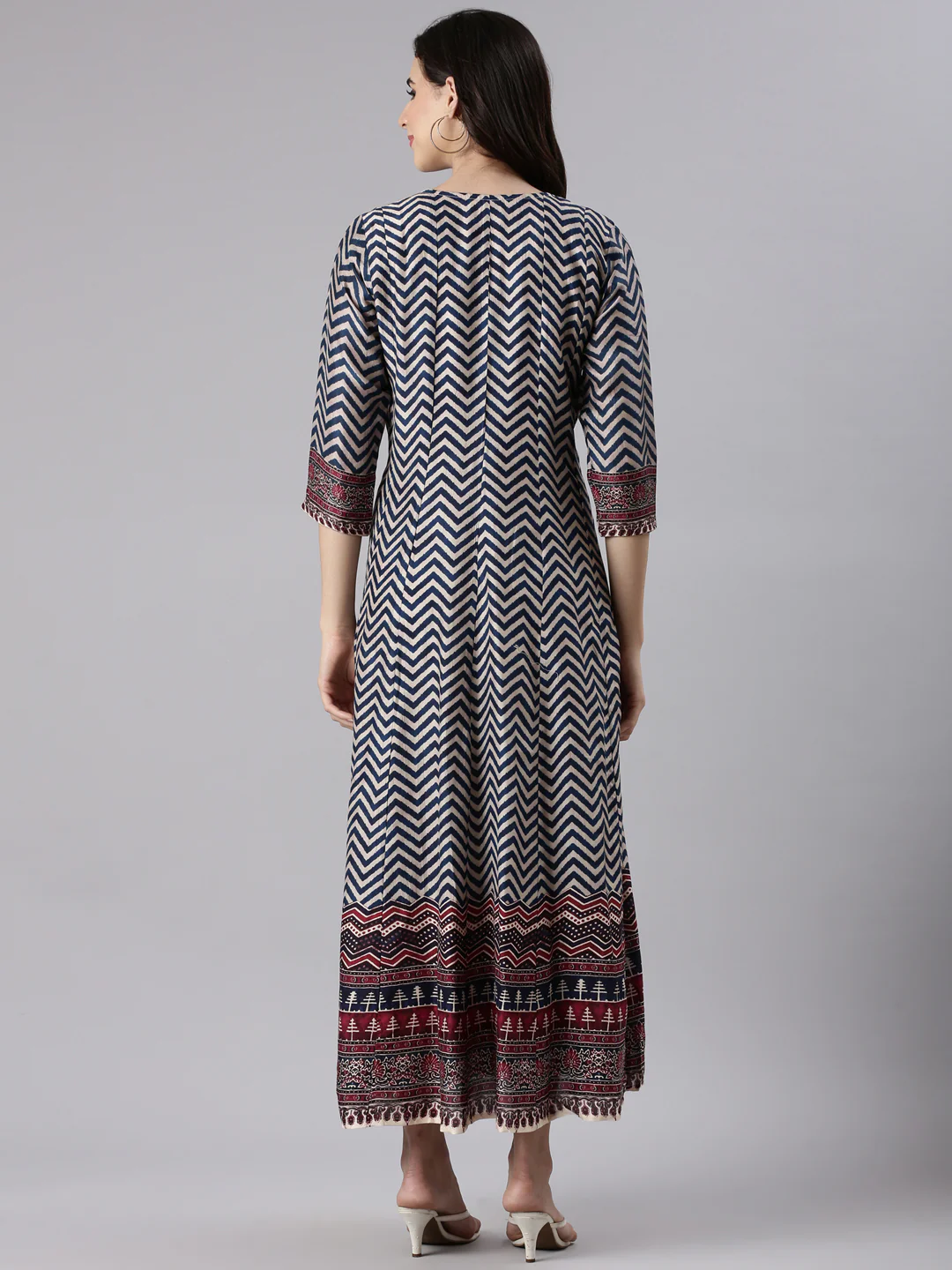 Navy Blue Silk Long Anarkali Kurta - Image 3