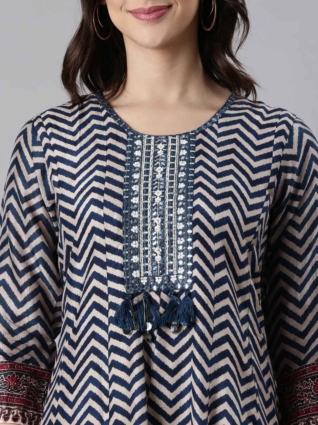 Navy Blue Silk Long Anarkali Kurta - Image 4