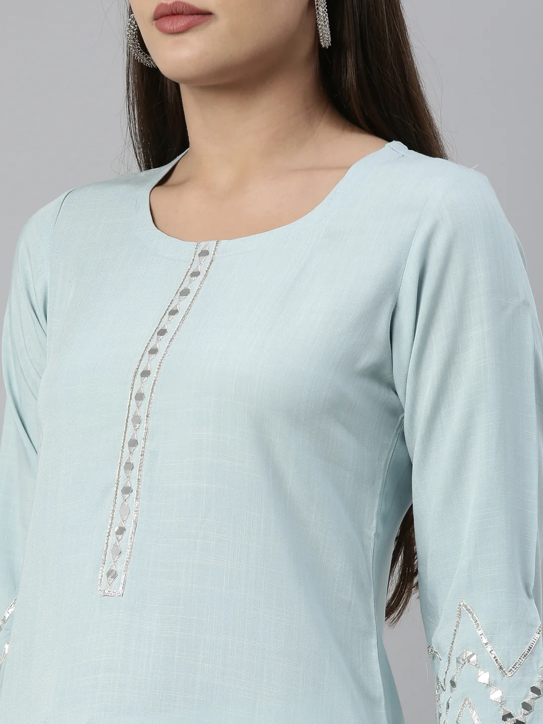 Neerus Aqua Color Slub Rayon Fabric Kurta - Image 14