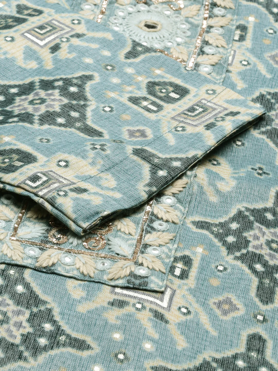 Neerus Aqua Color Slub Rayon Fabric Suit Set - Image 7