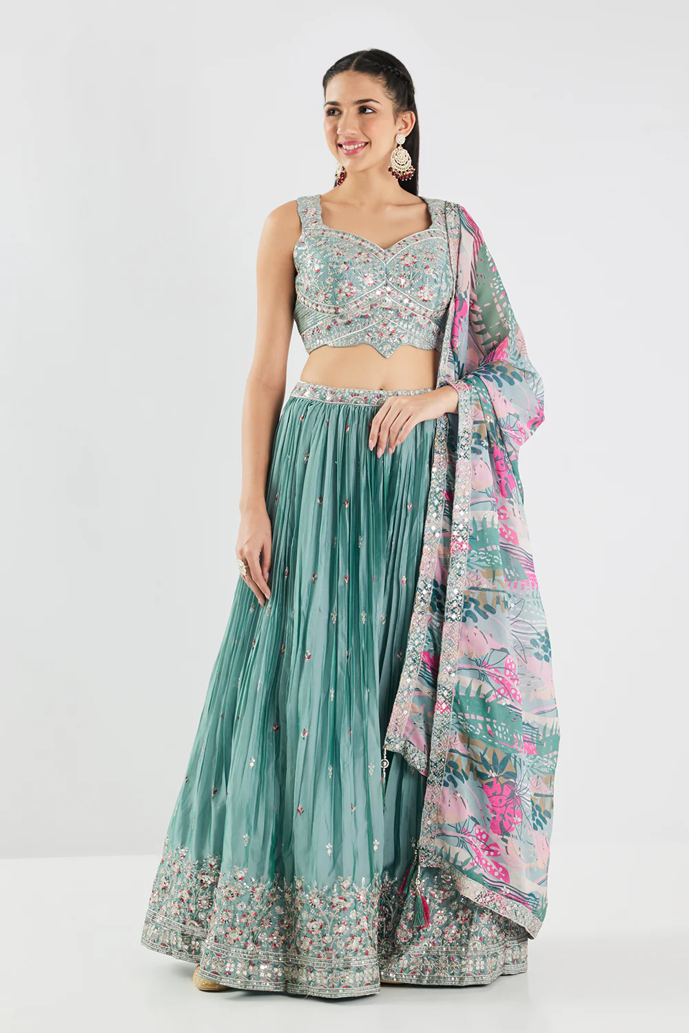 Neerus Aqua Embroidery Work Georgette Fabric Ghagra Set - Image 2
