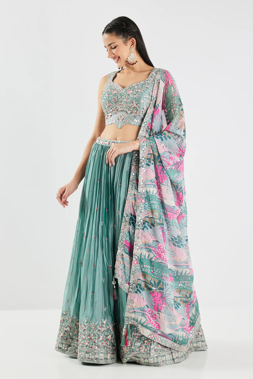 Neerus Aqua Embroidery Work Georgette Fabric Ghagra Set - Image 3