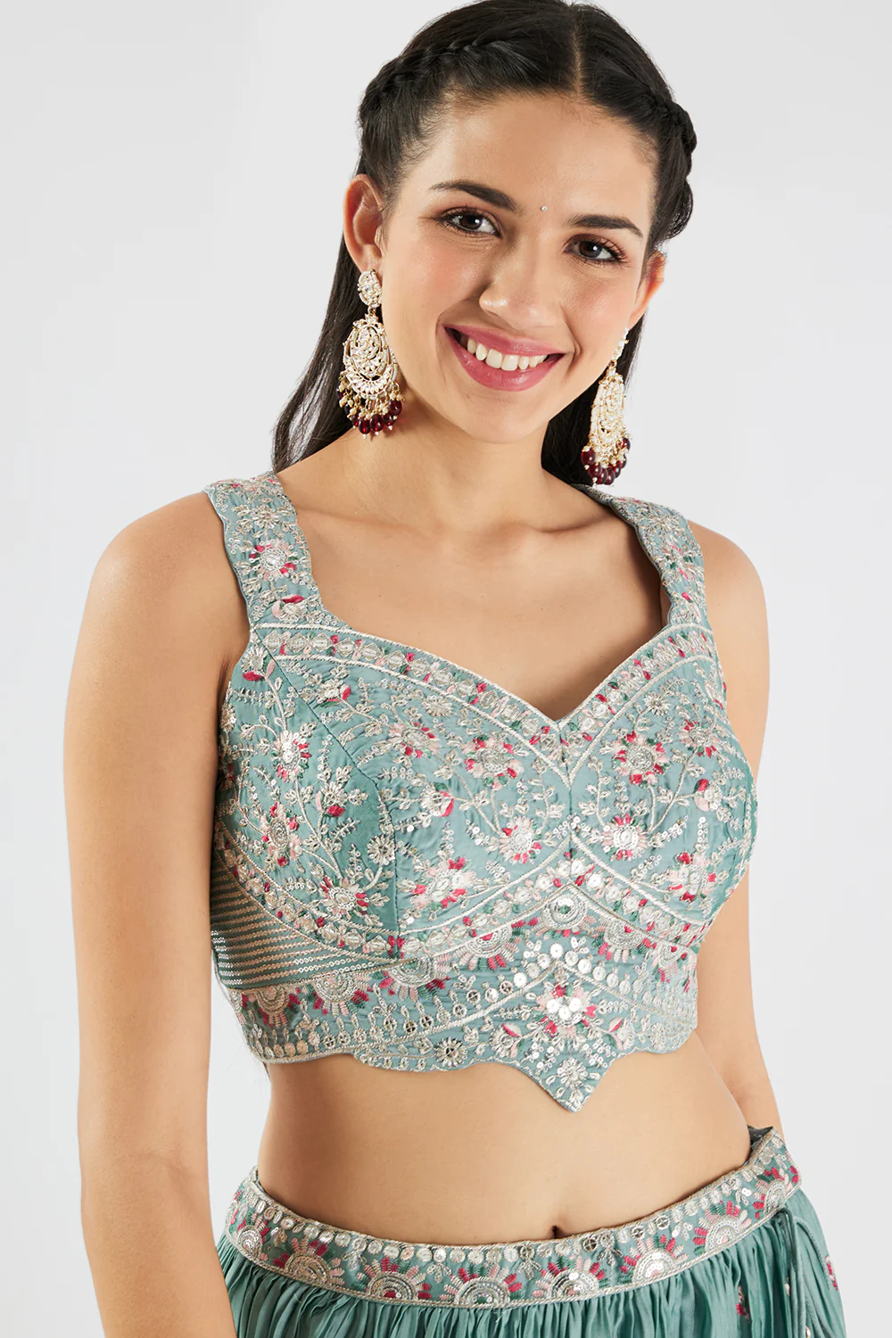 Neerus Aqua Embroidery Work Georgette Fabric Ghagra Set - Image 5