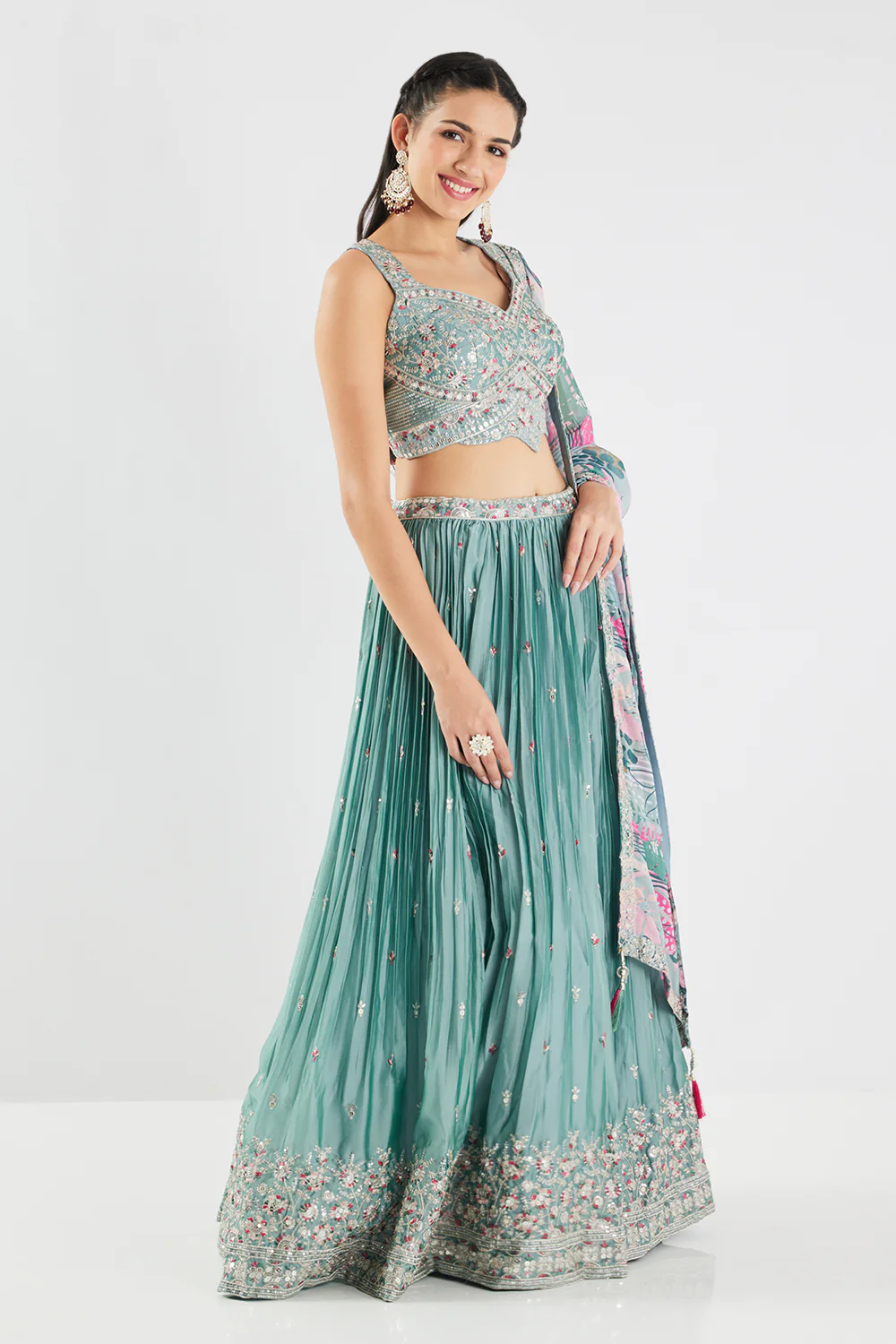 Neerus Aqua Embroidery Work Georgette Fabric Ghagra Set - Image 6