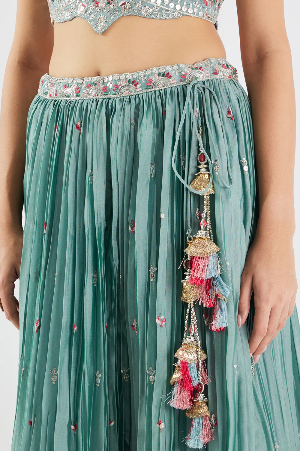 Neerus Aqua Embroidery Work Georgette Fabric Ghagra Set - Image 8