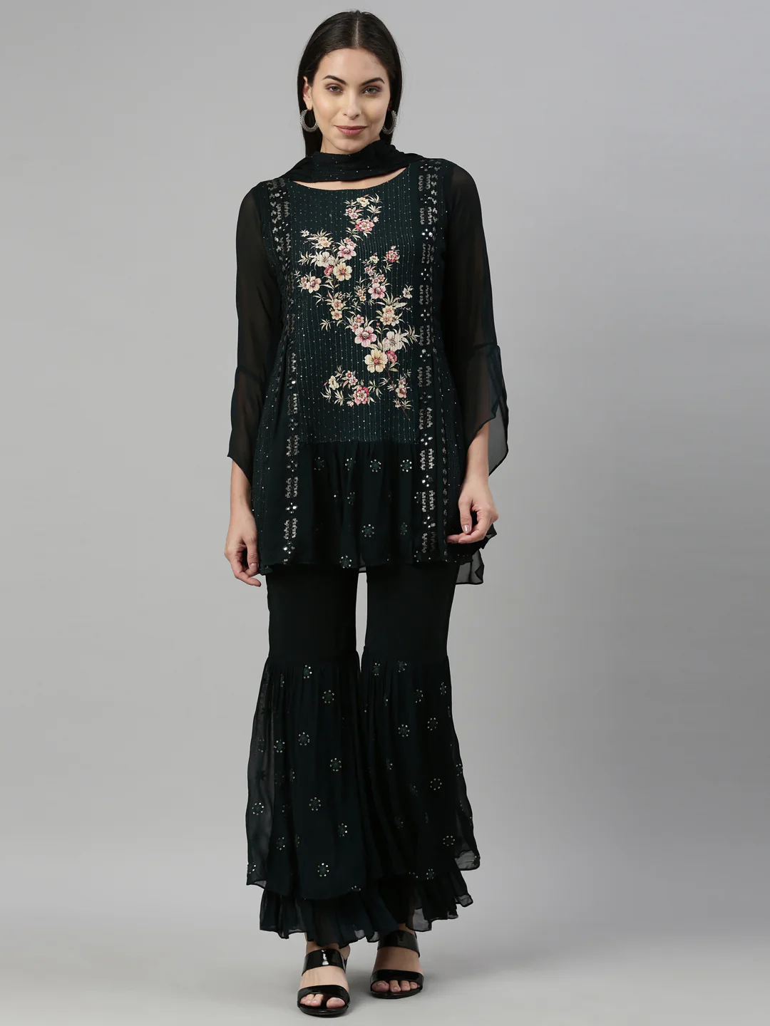 Neerus B Green Color Georgette Fabric Suit Set