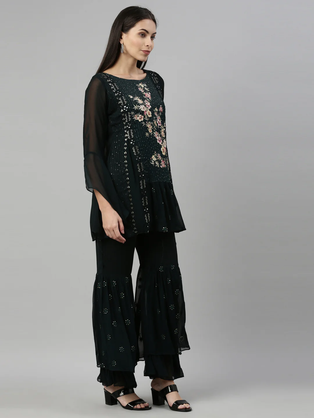 Neerus B Green Color Georgette Fabric Suit Set - Image 5