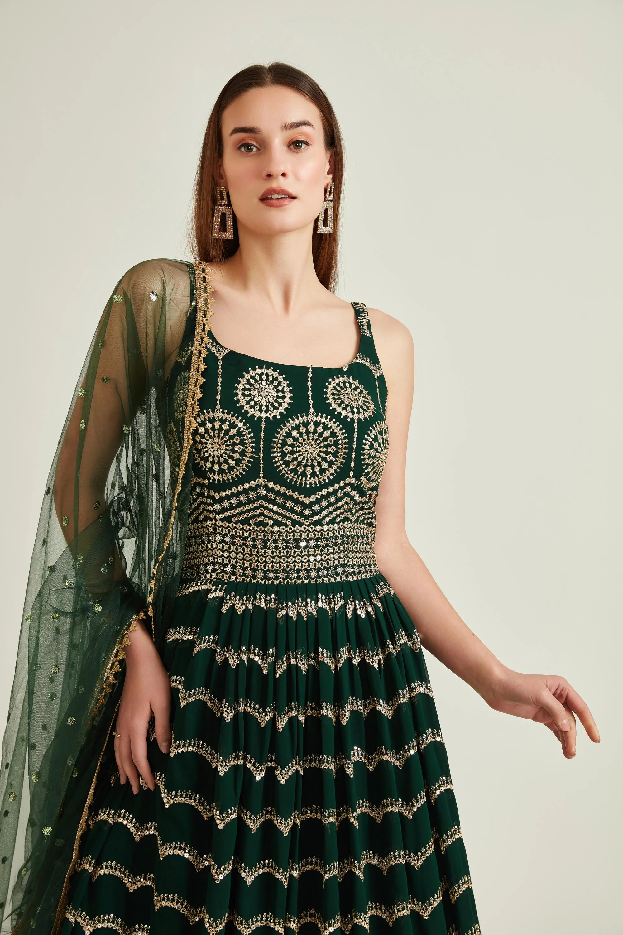 Neerus B Green Colour Georgette Fabric Gown - Image 4