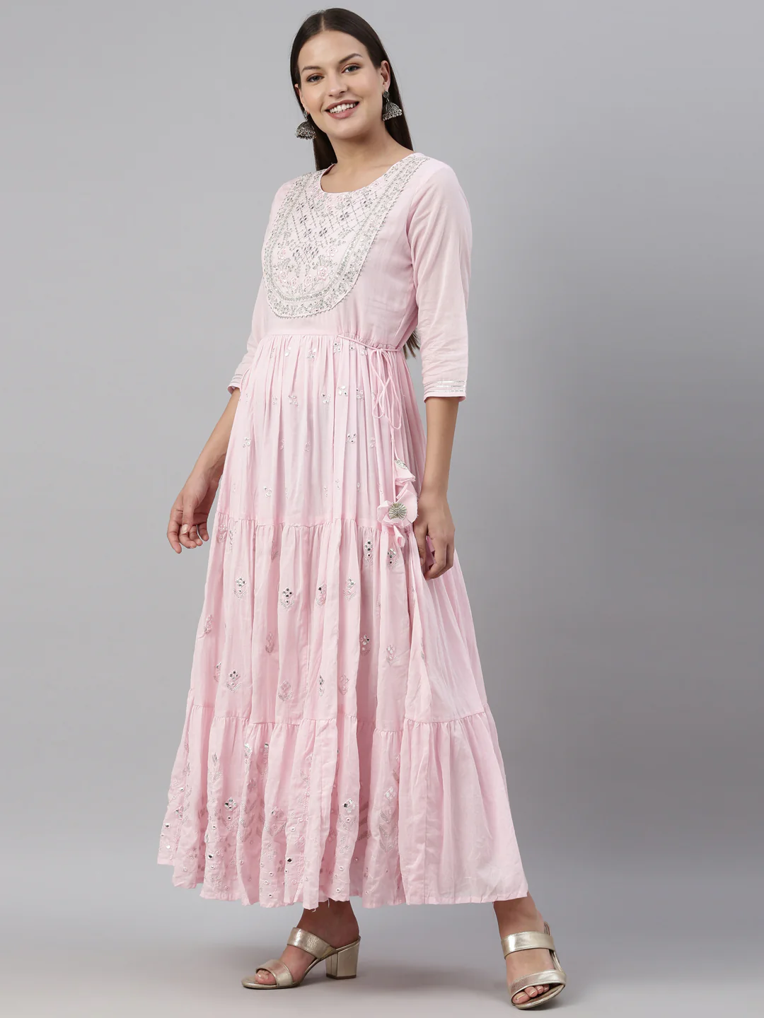 Neerus Baby Pink Color Cotton Fabric Kurta - Image 3