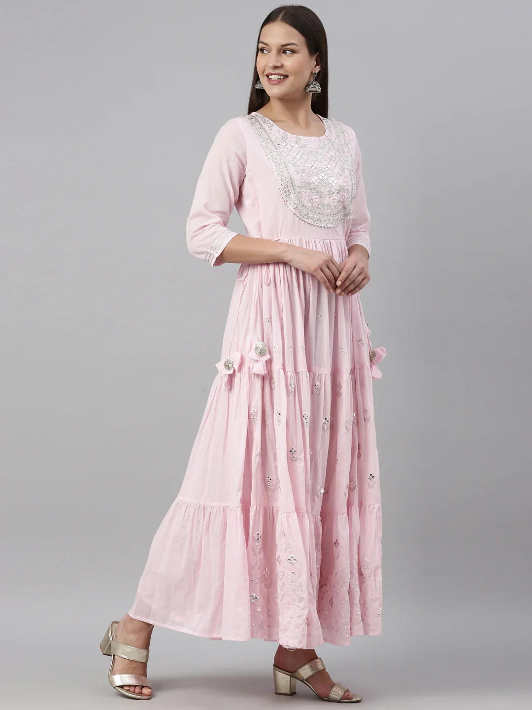 Neerus Baby Pink Color Cotton Fabric Kurta - Image 4