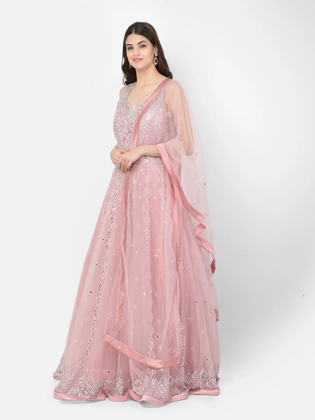 Neerus Baby Pink Color Nett Fabric Gown - Image 2