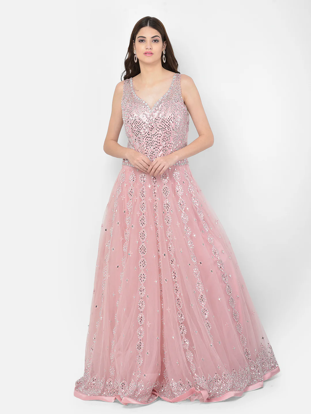 Neerus Baby Pink Color Nett Fabric Gown - Image 7