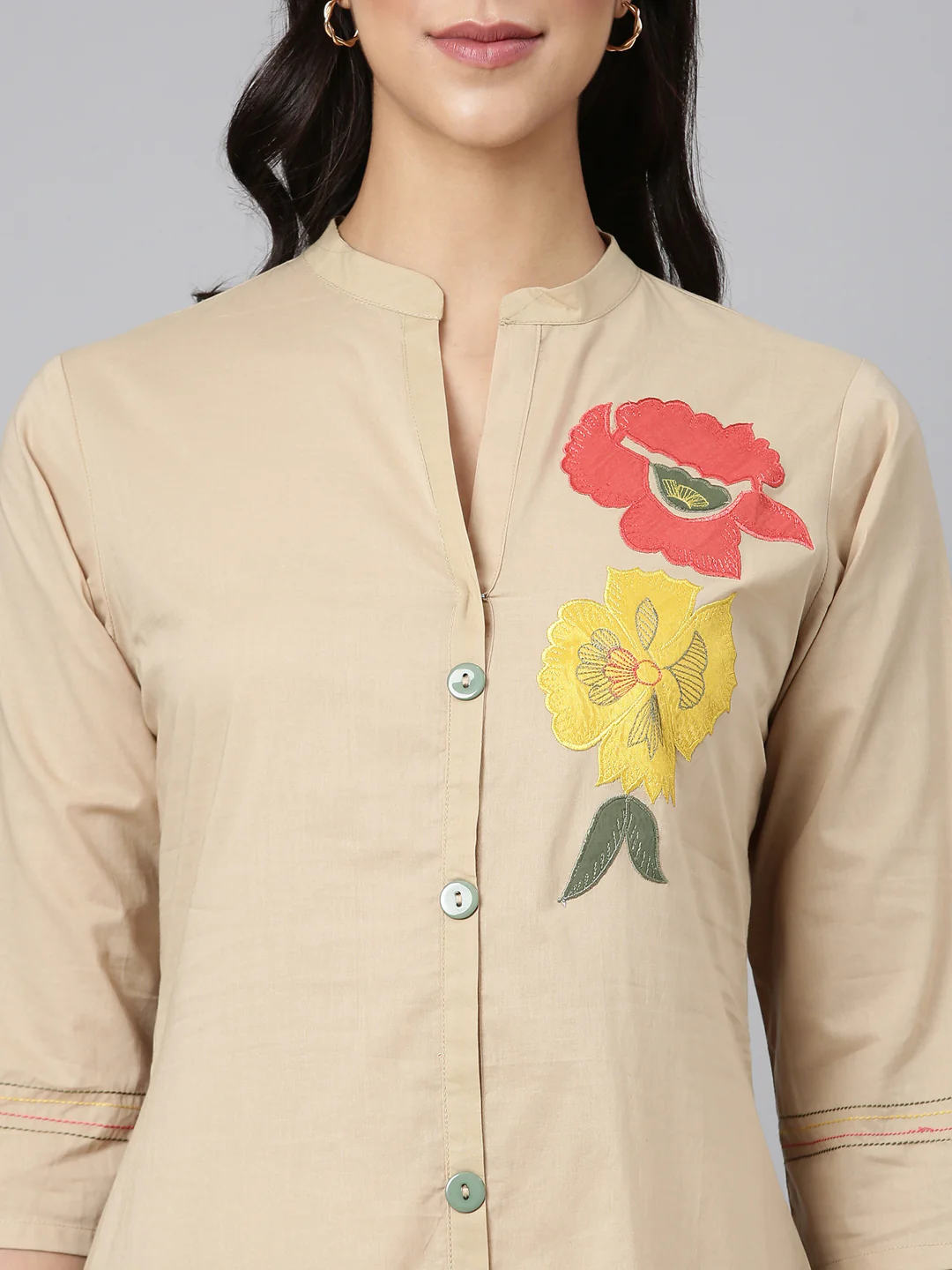 Neerus Beige Casual Solid Straight Kurta - Image 4