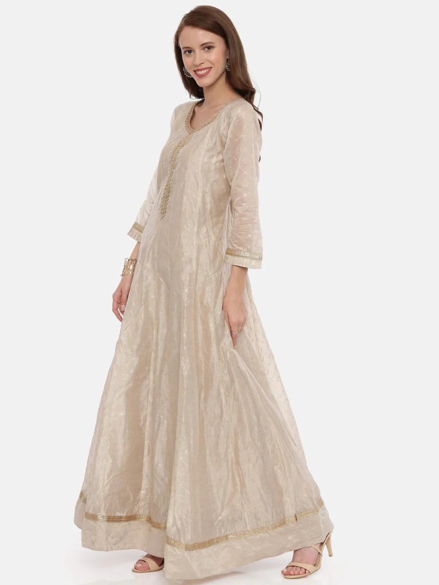 Neerus Beige Color Chanderi Fabric Full Sleeves Suit-Anarkali - Image 3