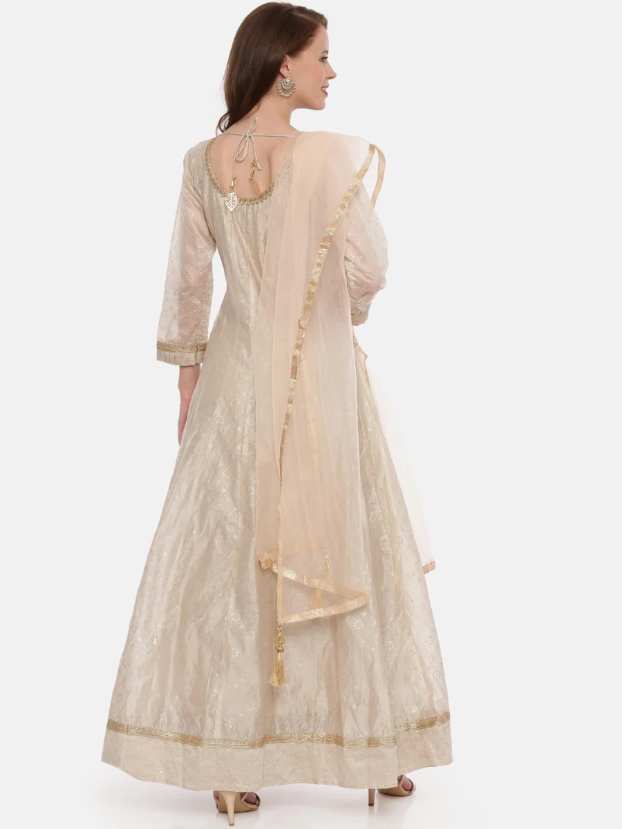 Neerus Beige Color Chanderi Fabric Full Sleeves Suit-Anarkali - Image 4