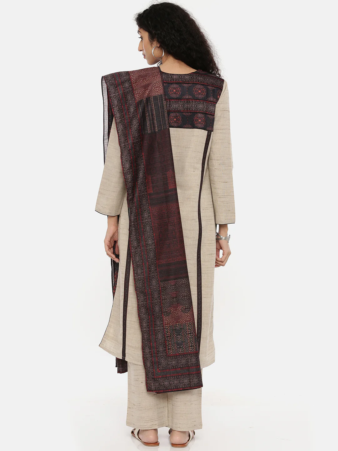 Neerus Beige Color Chanderi Fabric Full Sleeves Suit-Pant - Image 3