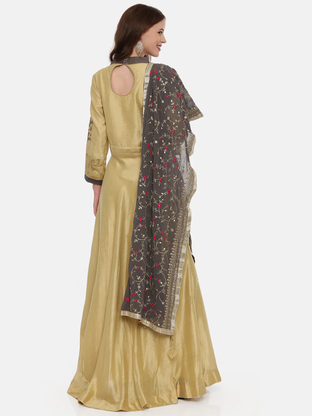 Neerus Beige Color Chanderi Silk Fabric Gown - Image 3