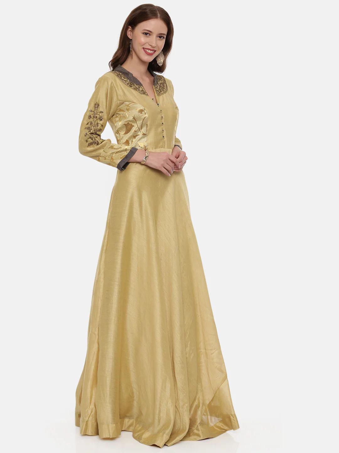 Neerus Beige Color Chanderi Silk Fabric Gown - Image 4