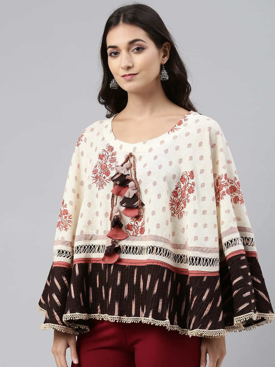 Neerus Beige Color Cotton Fabric Tunic - Image 2