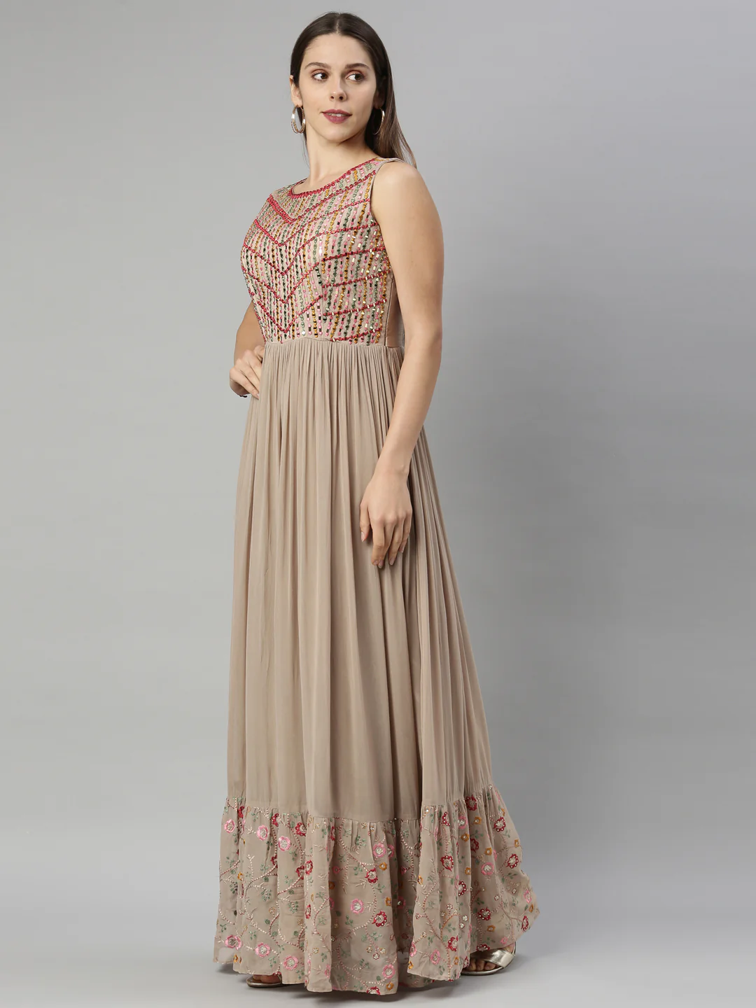 Neerus Beige Color Georgette Fabric Suit-Anarkali - Image 3