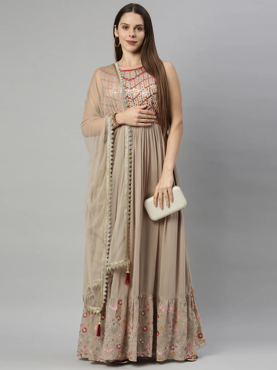 Neerus Beige Color Georgette Fabric Suit-Anarkali - Image 6