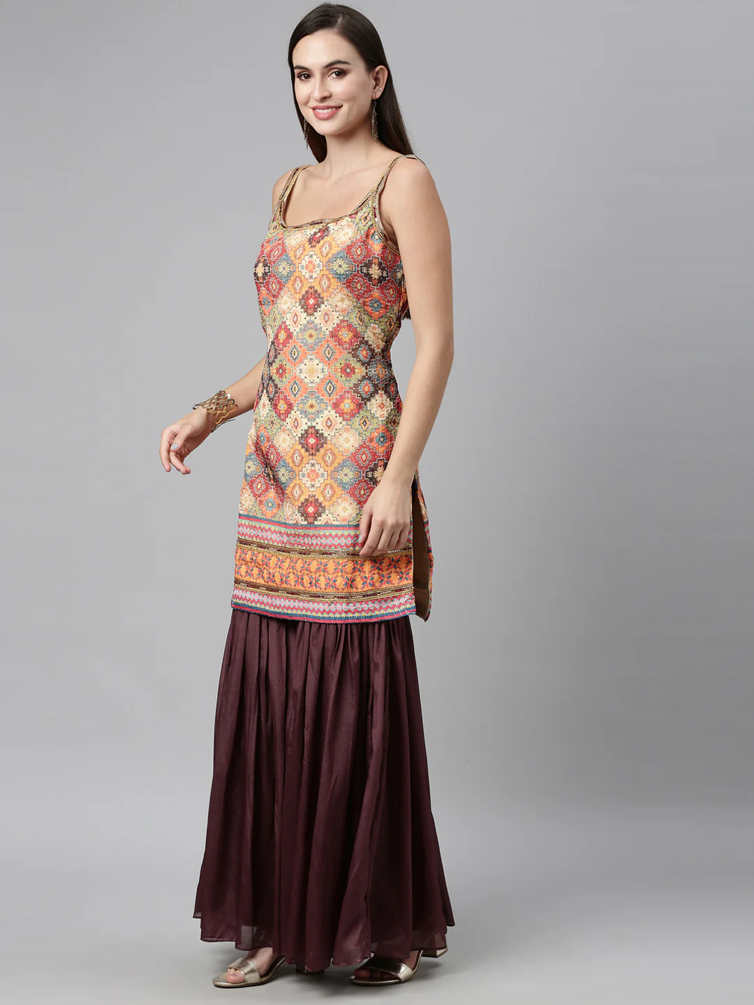 Neerus Beige Color Jute Silk Fabric Kurta Sets With Dupatta - Image 5