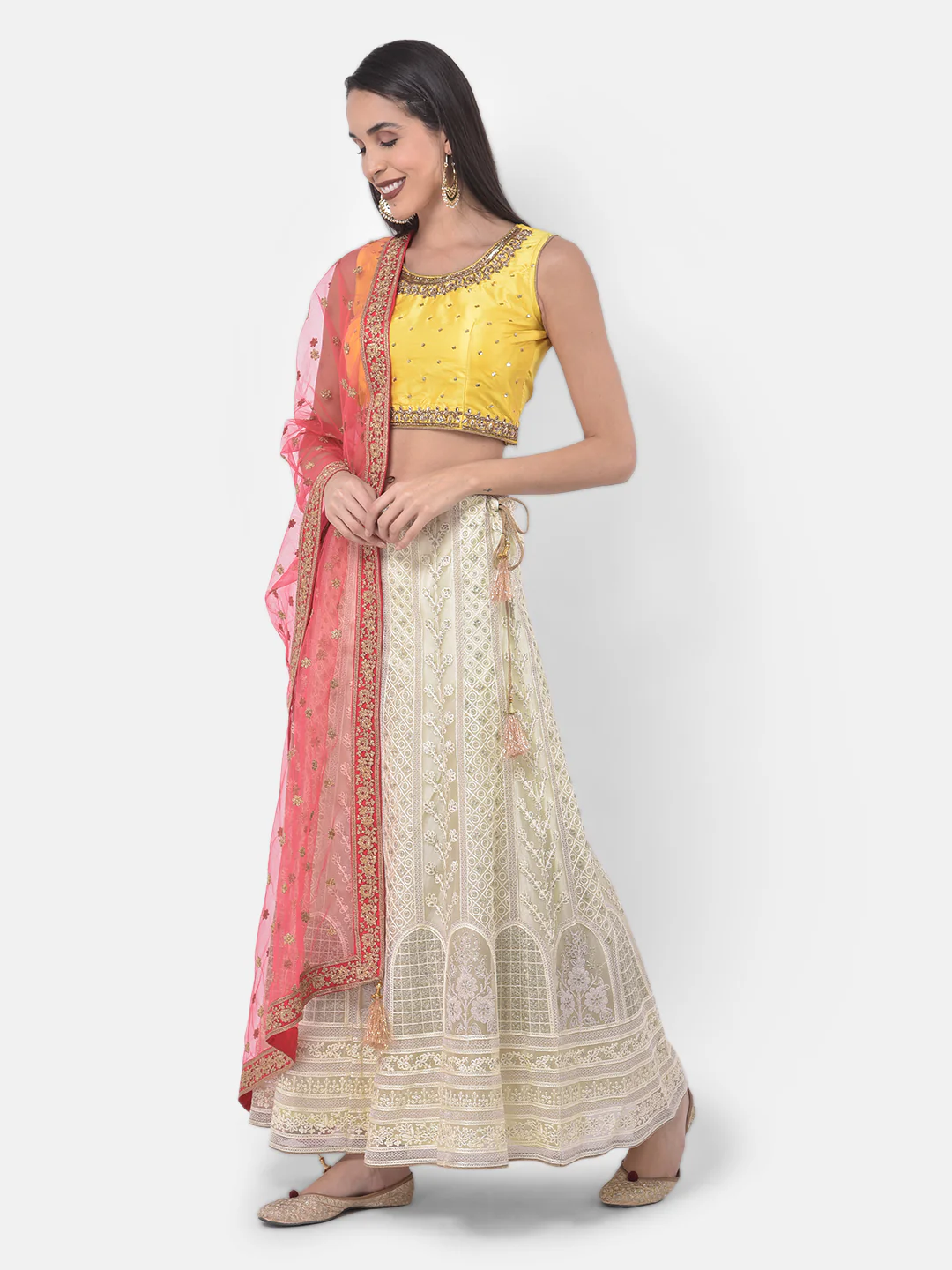 Neerus Beige Color Nett Fabric Ghagra Set - Image 2