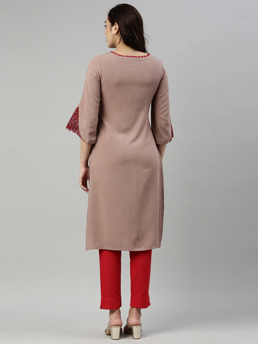 Neerus Beige Color Rayon Fabric Kurta - Image 5