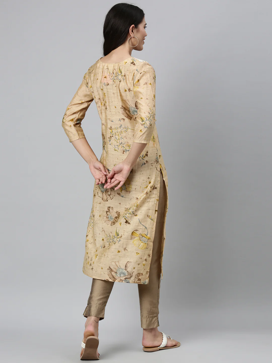 Neerus Beige Color Silk Fabric Kurta - Image 2