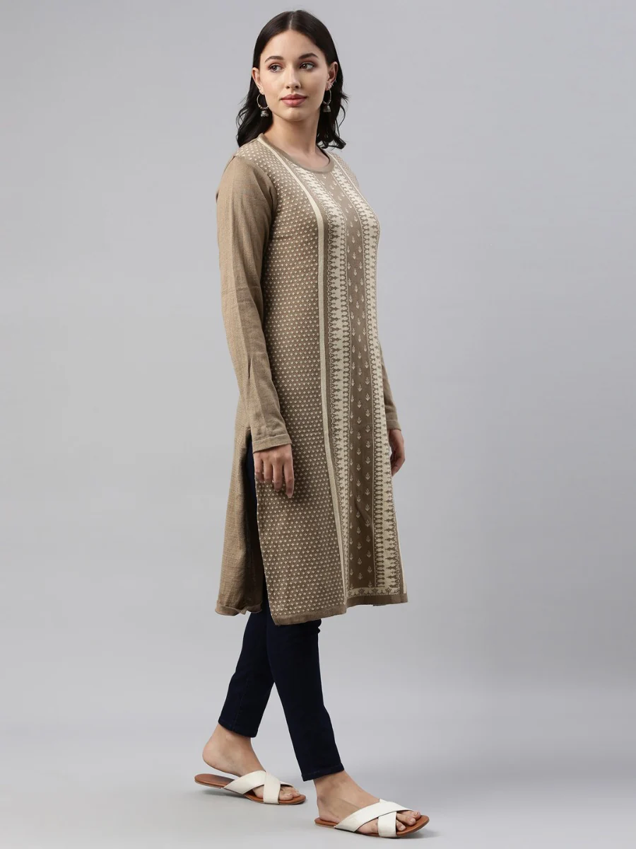 Neerus Beige Color Winter Wear Kurtha - Image 4