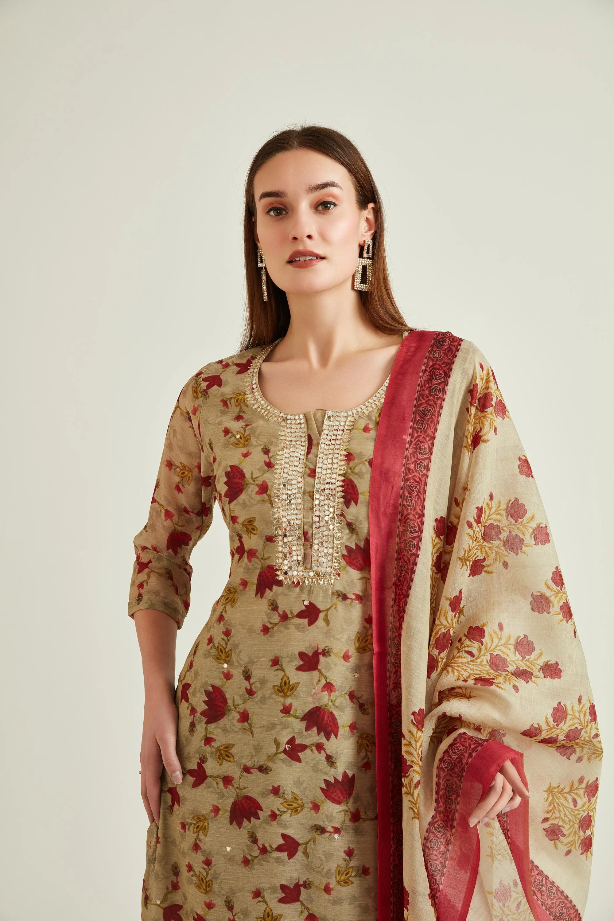 Neerus Beige Colour Chanderi Fabric Suit - Image 4