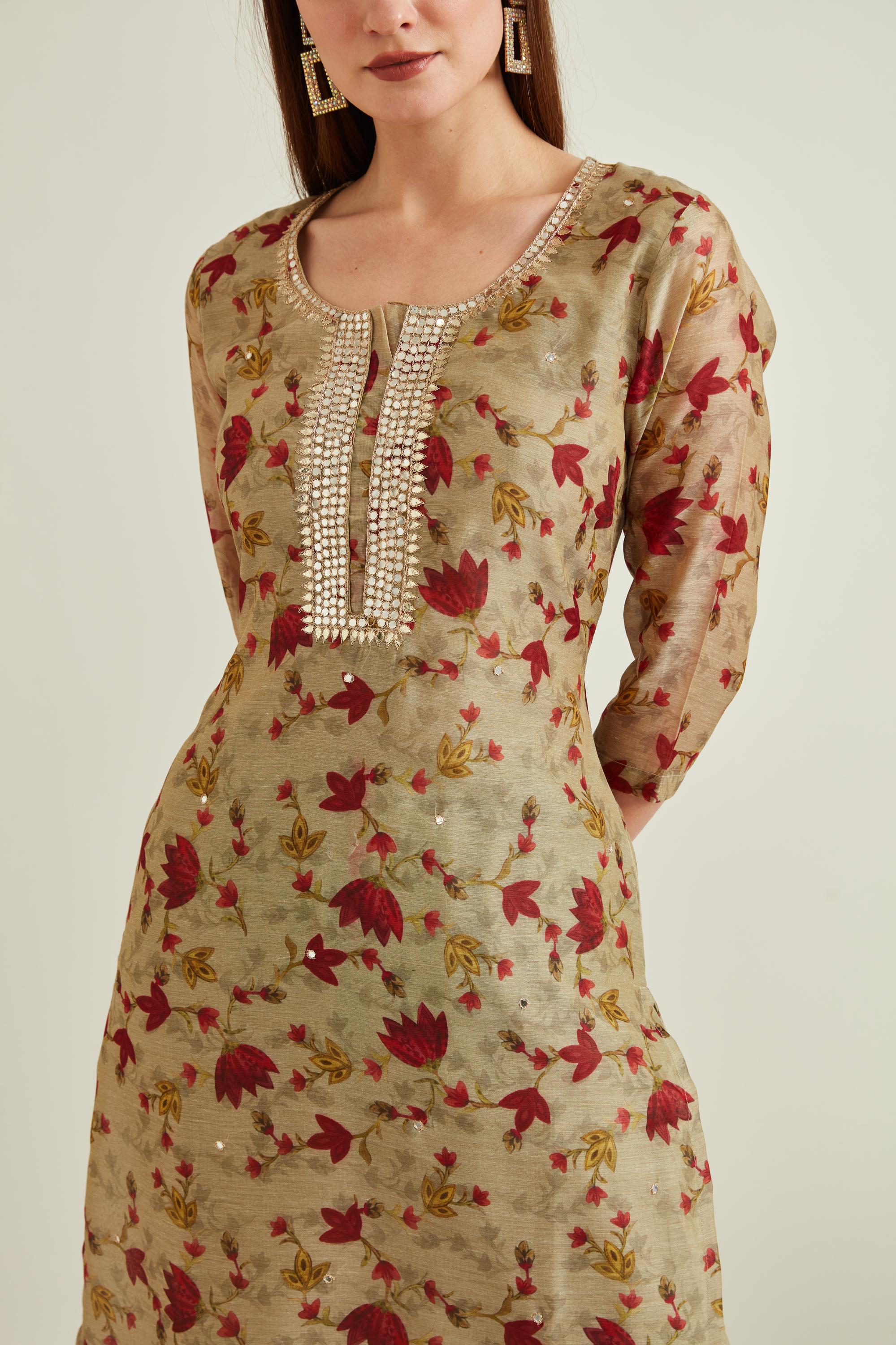 Neerus Beige Colour Chanderi Fabric Suit - Image 5