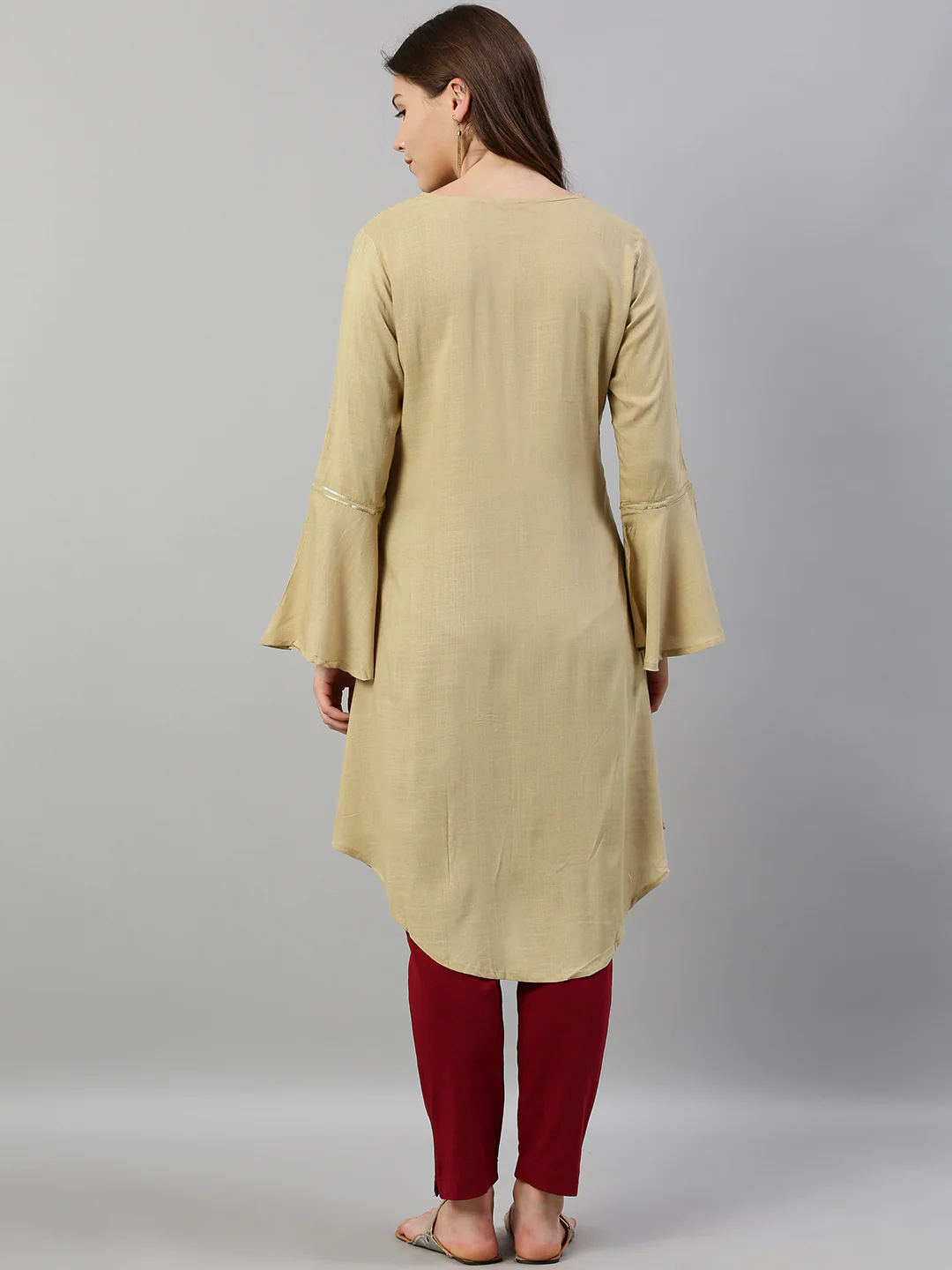 Neerus Beige Embellished High Low Kurta - Image 4