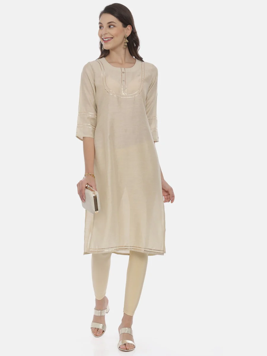 Neerus Beige Embellished Straight Kurta - Image 6