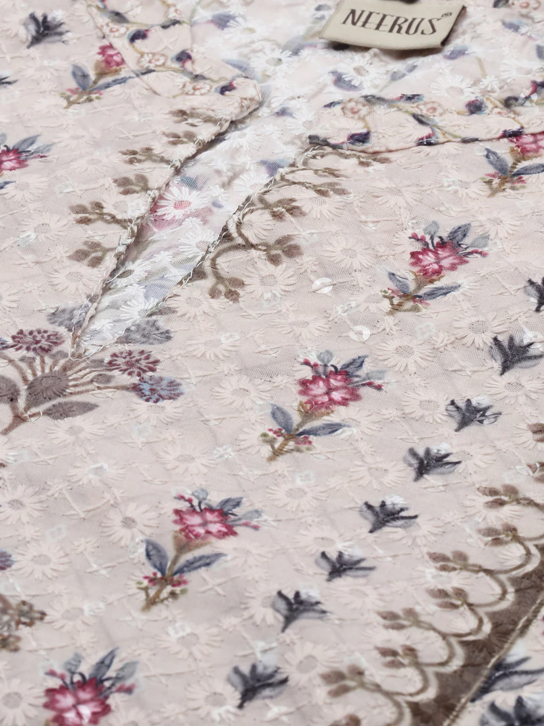 Neerus Beige Embroidered Straight Kurta - Image 3