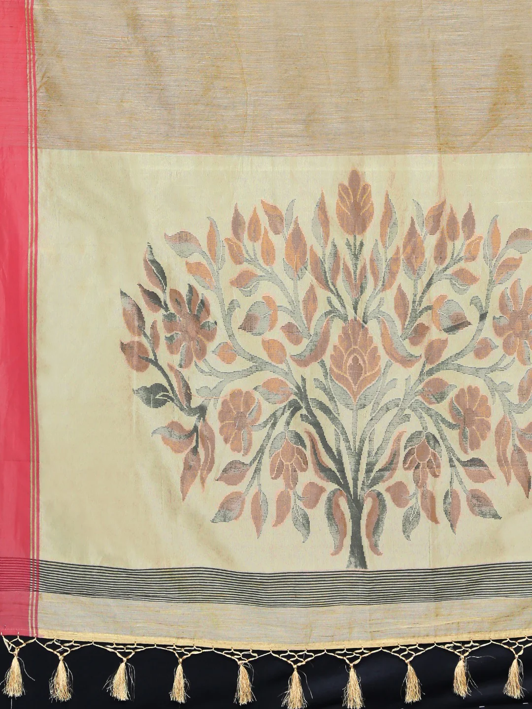 Neerus Beige Jute Silk Solid Chanderi Saree - Image 4