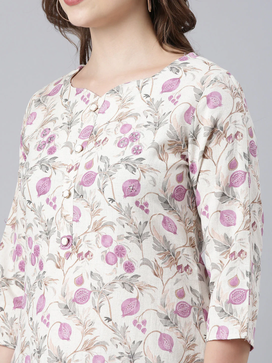 Neerus Beige Panelled Straight Floral Kurta - Image 5