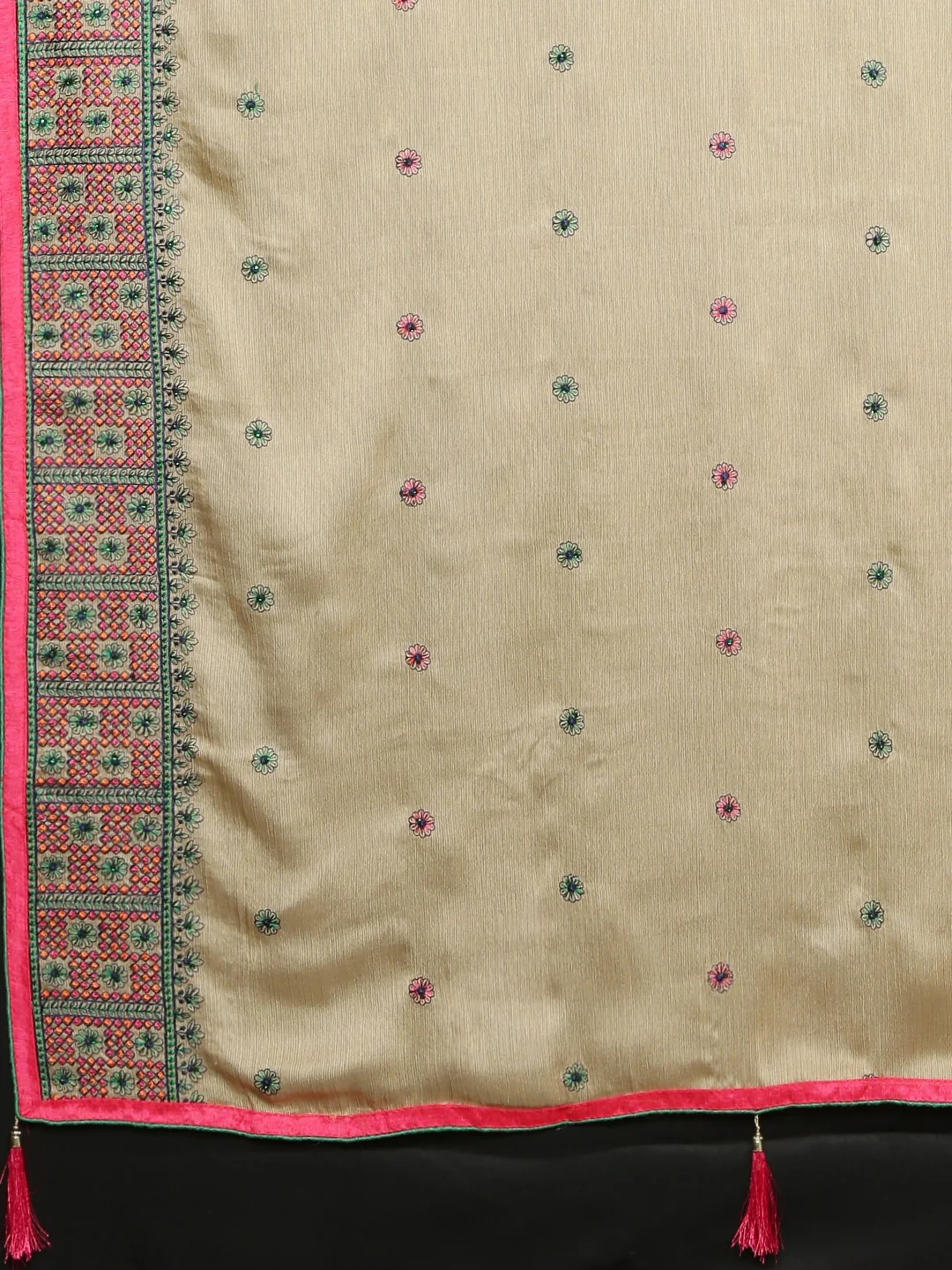 Neerus Beige Pink Poly Chiffon Printed Saree - Image 4