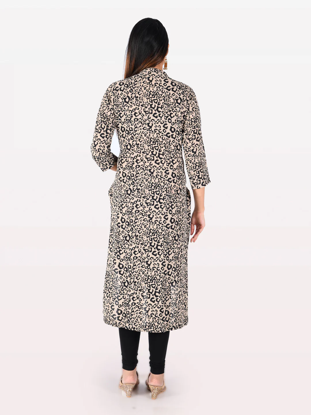 Neerus Beige Printed High Low Kurta - Image 2