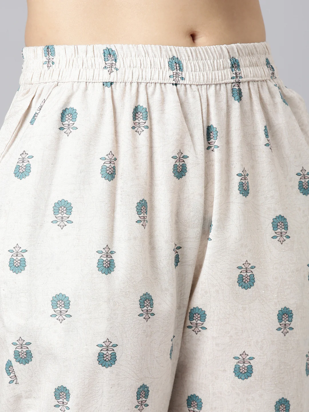 Neerus Beige Printed Straight Kurta and Trousers With Dupatta - Image 6