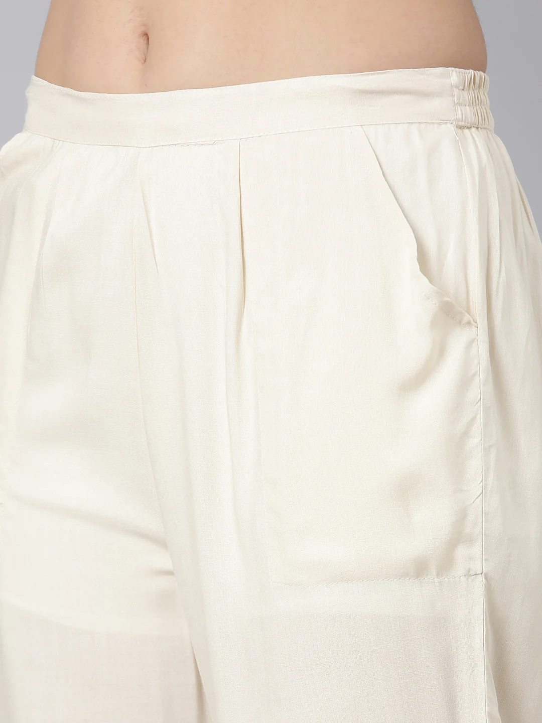 Neerus Beige Regular Straight Floral Kurta And Trousers With Dupatta - Image 6