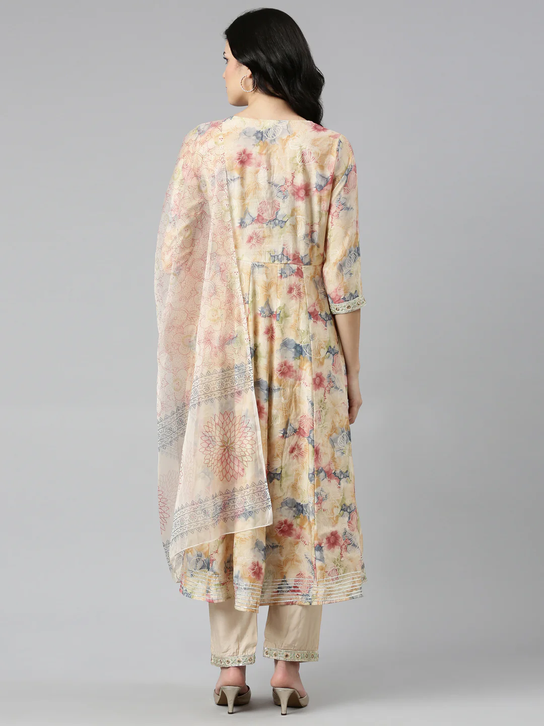 Neerus Beige Regular Straight Printed Readymade Suits - Image 3
