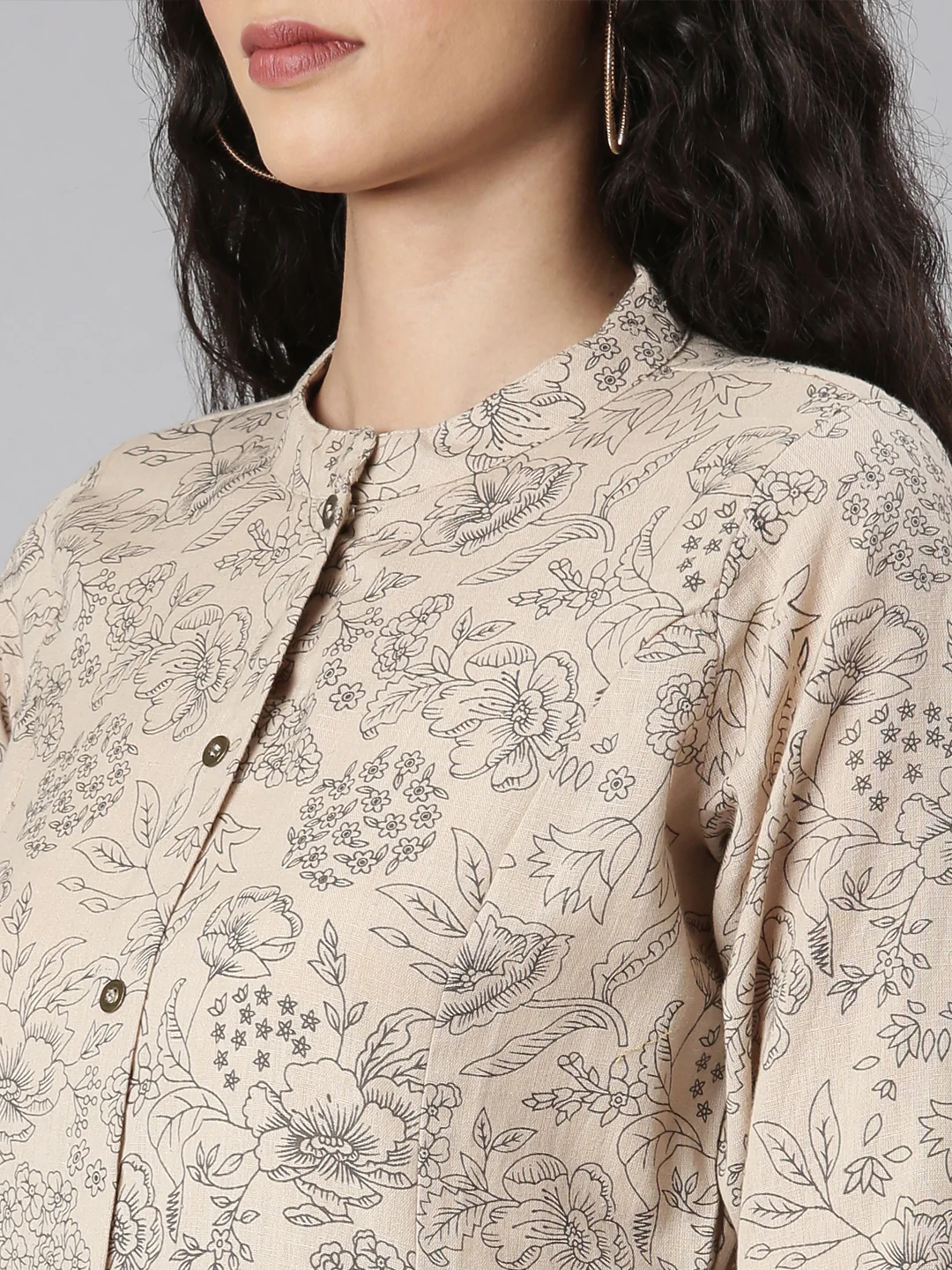 Neerus Beige Straight Casual Floral Kurta and Trouser - Image 5