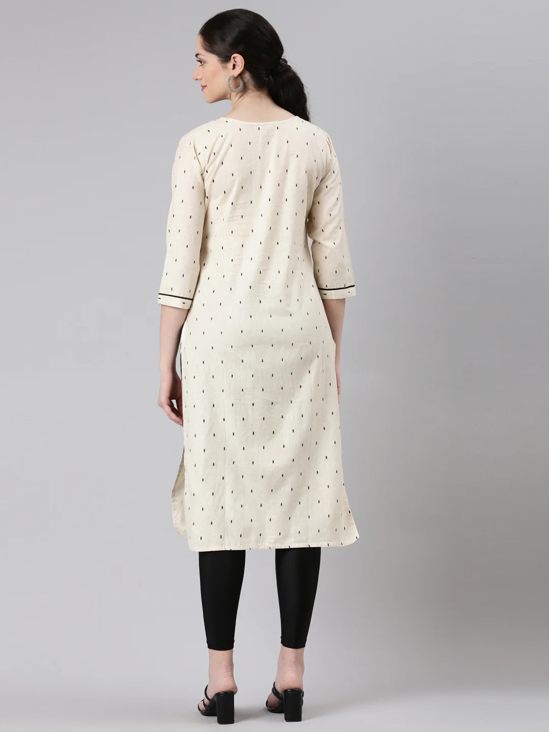 Neerus Beige Straight Casual Panelled Kurta - Image 3