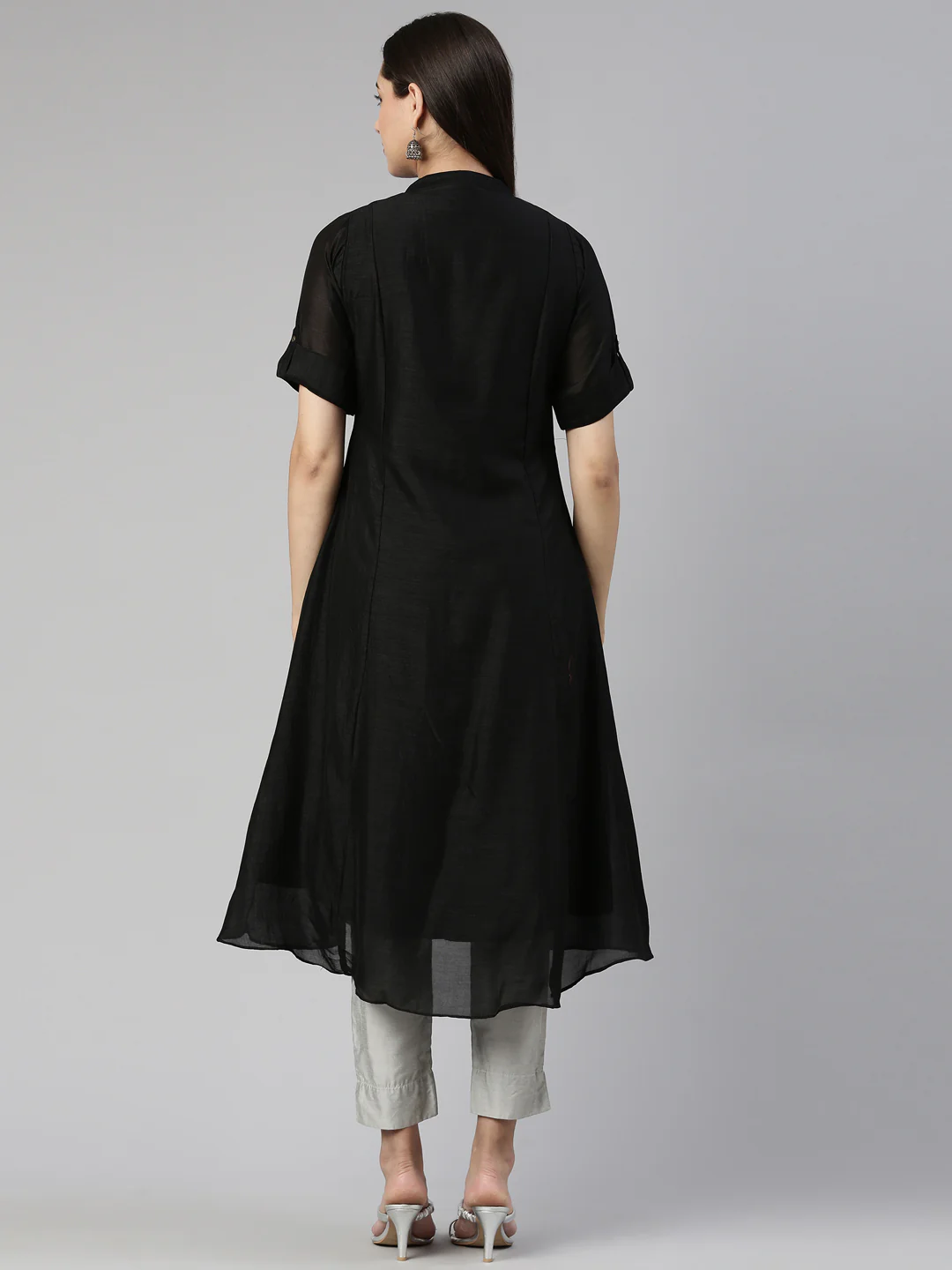 Neerus Black Anarkali Flared Crepe Kurta - Image 3