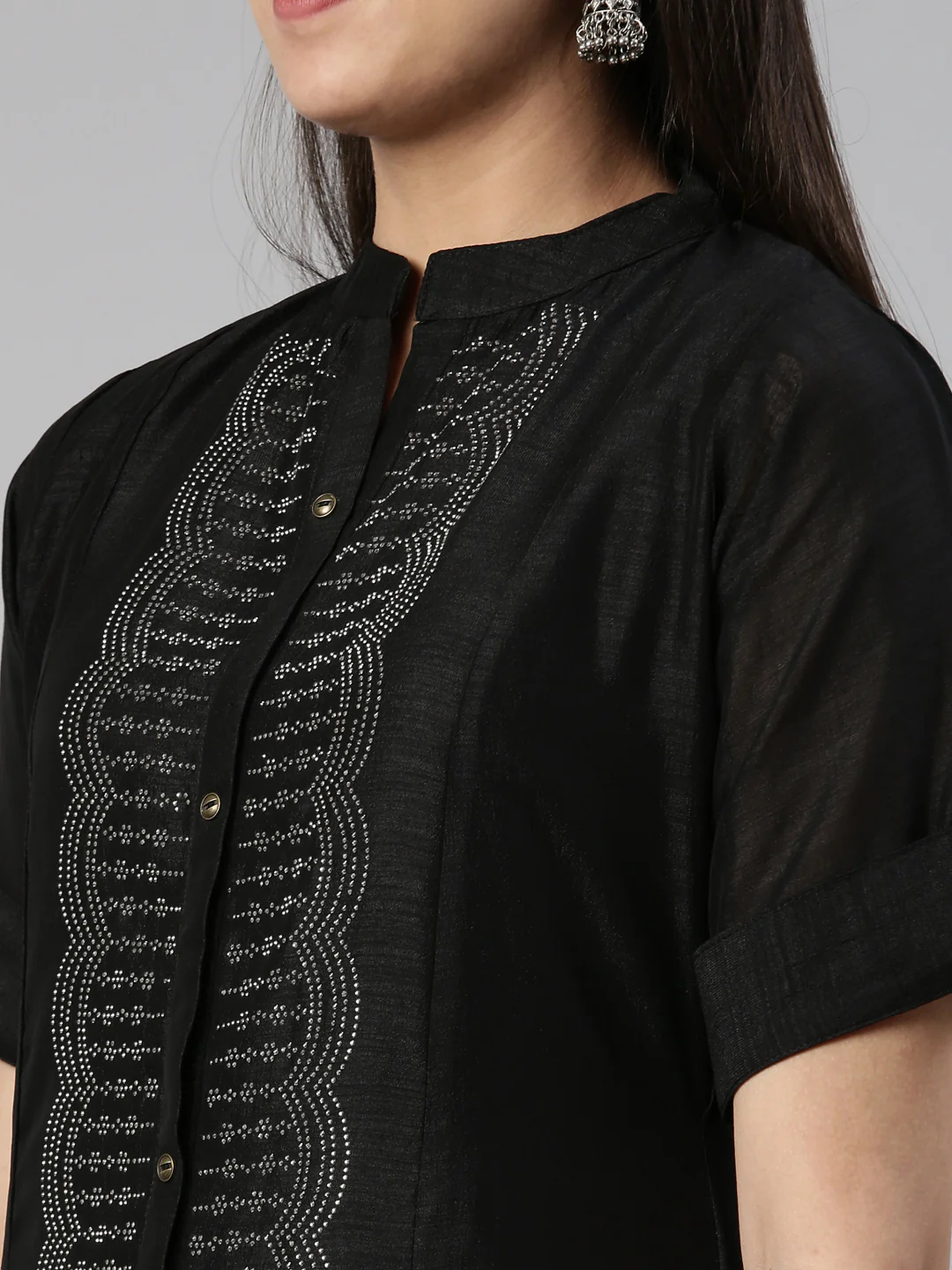 Neerus Black Anarkali Flared Crepe Kurta - Image 4