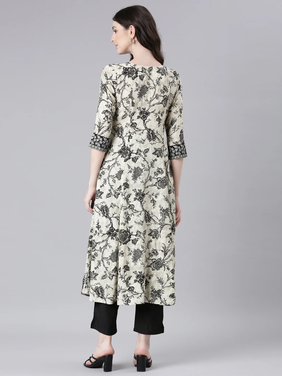 Neerus Black Casual Floral Anarkali Kurta - Image 3