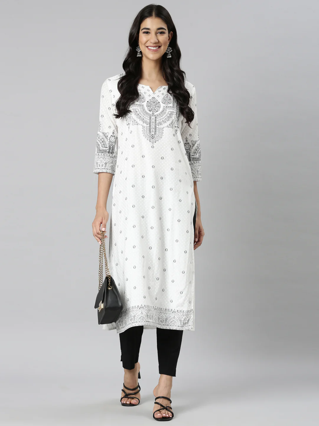 Neerus Black Casual Floral Straight Kurta - Image 5
