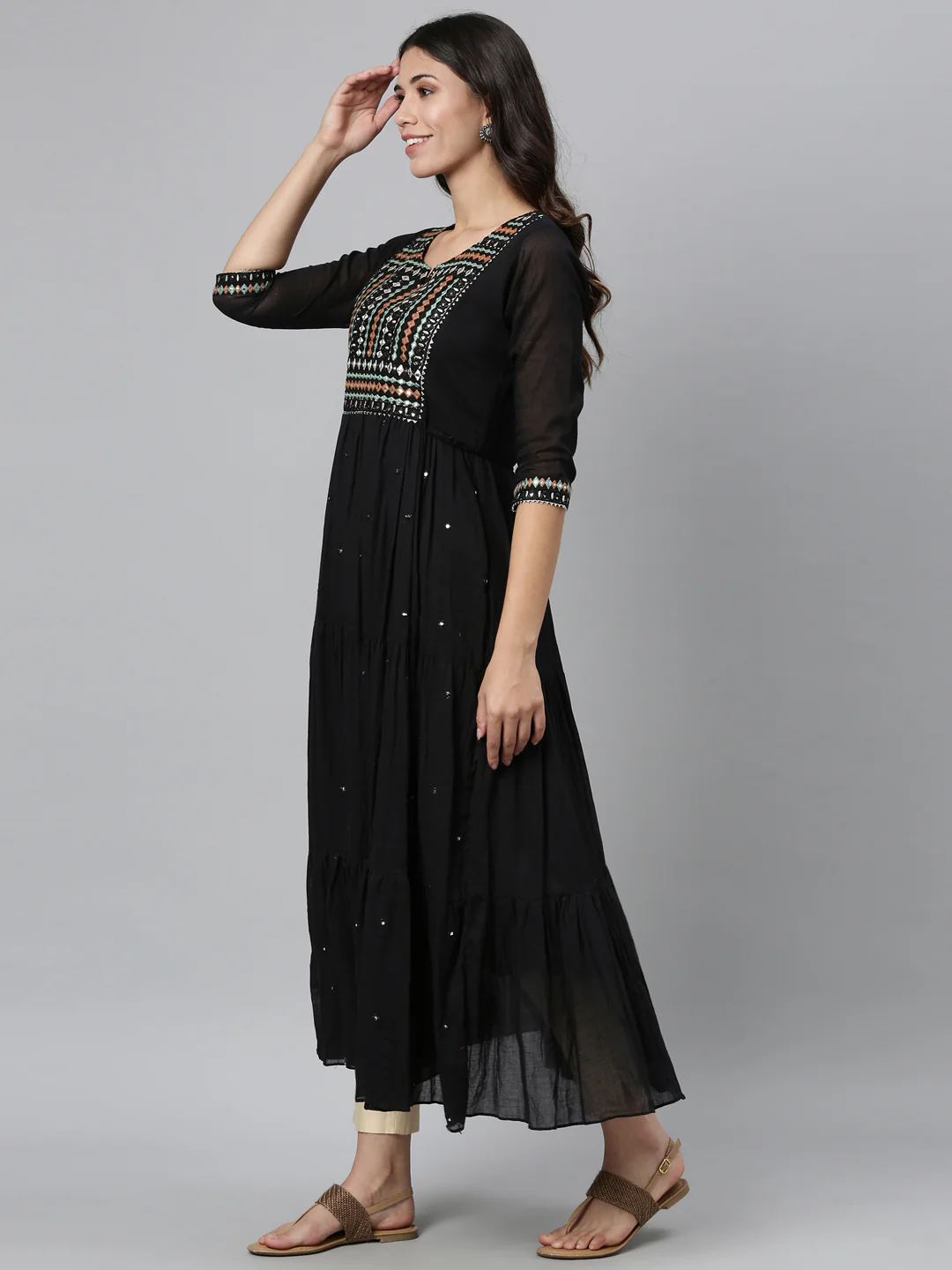 Neerus Black Color Cotton Fabric Kurta - Image 5